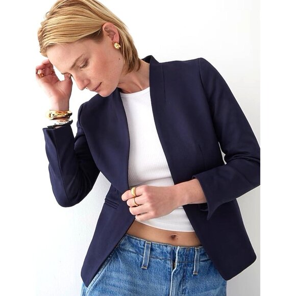 NEW! J.Crew Going-out Blazer Open Front Twill Black SZ 12 - Picture 7 of 16